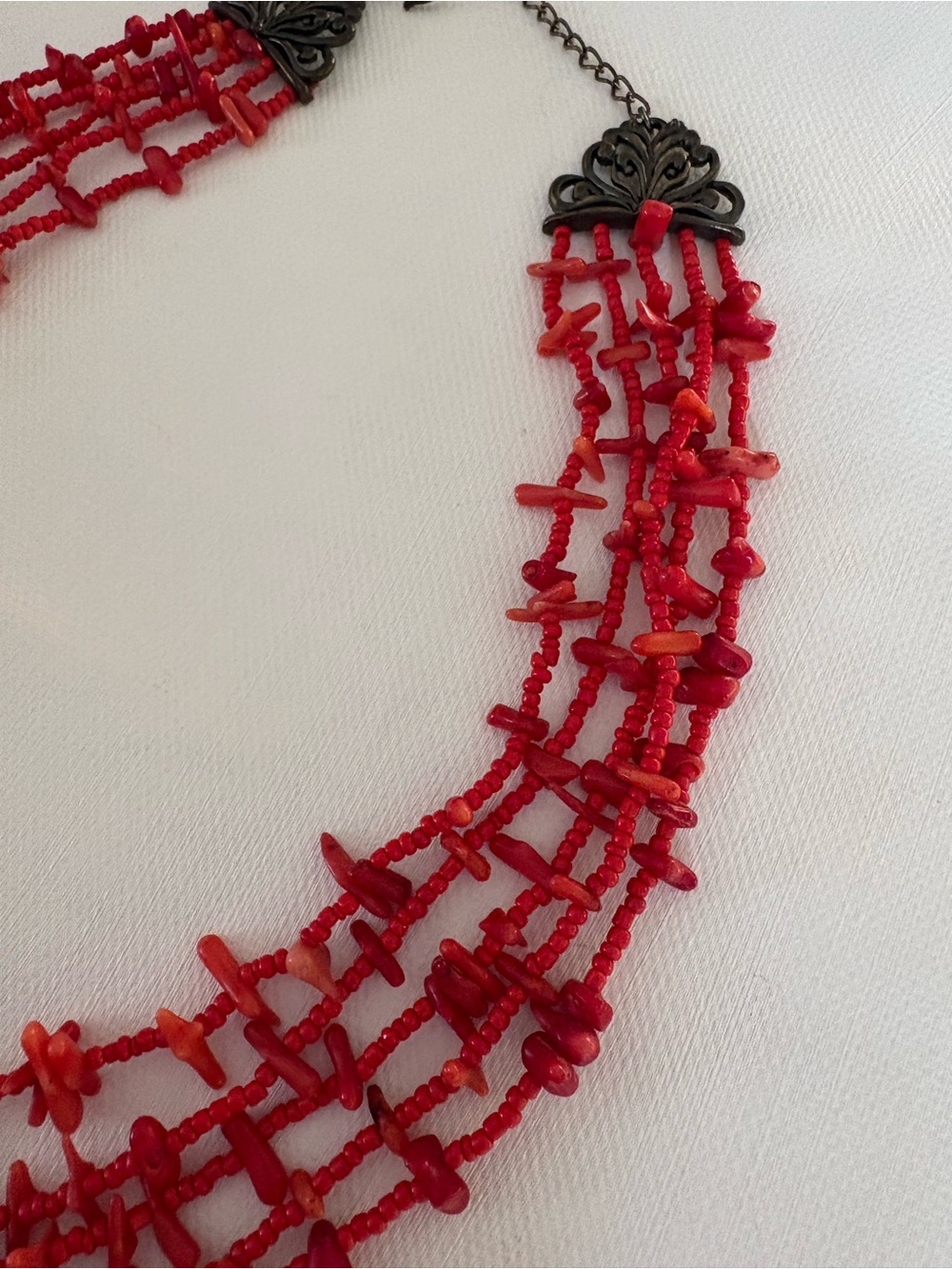 Red Multi-Strand Beaded Statement Necklace - Picture 2 of 6
